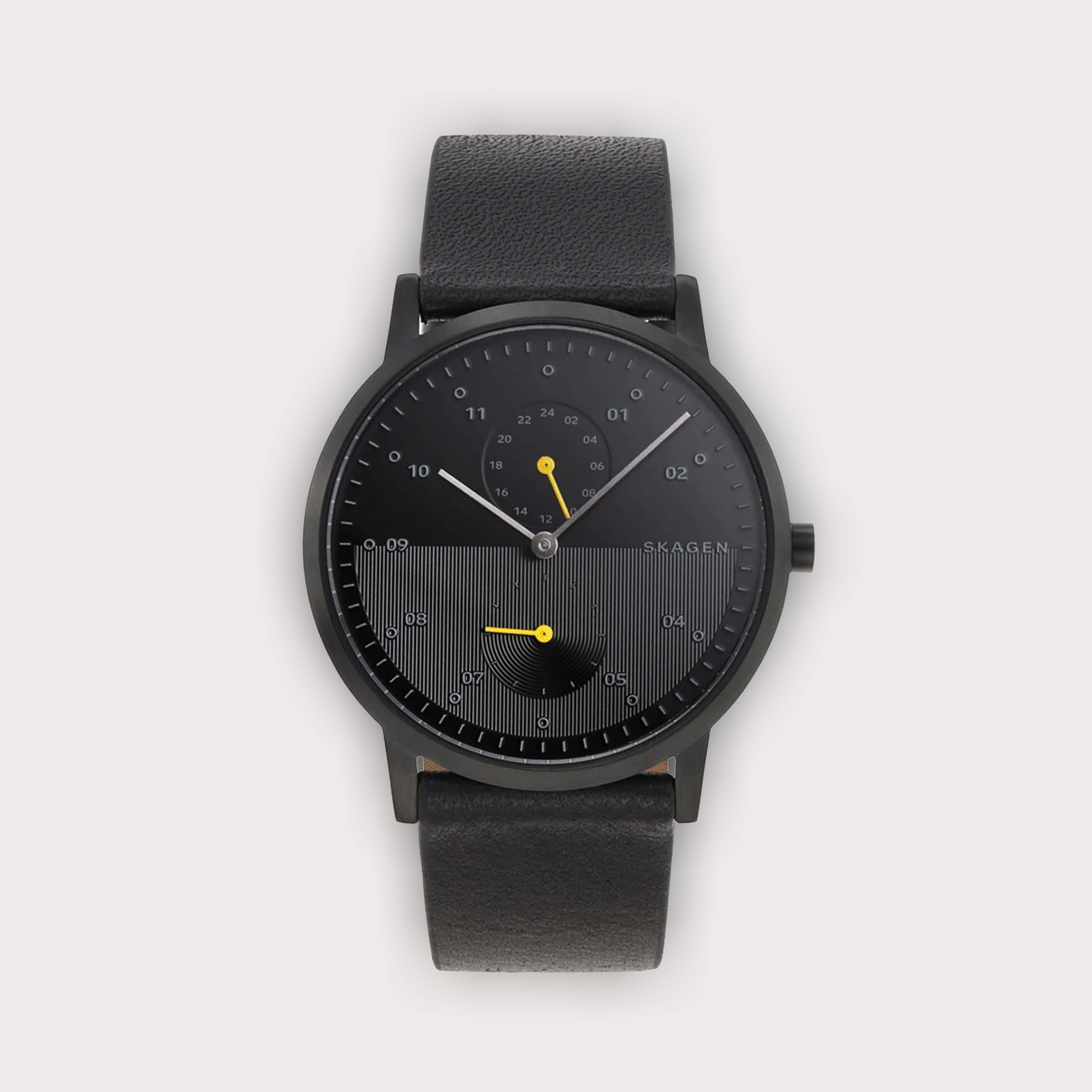 RELÓGIO SKAGEN PRETO DETALHES AMARELOS